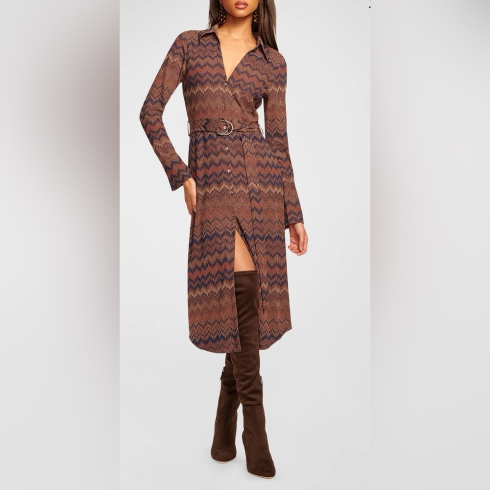 Ramy Brook Lydia Metalllic Chevron Long Sleeve Shirtdress